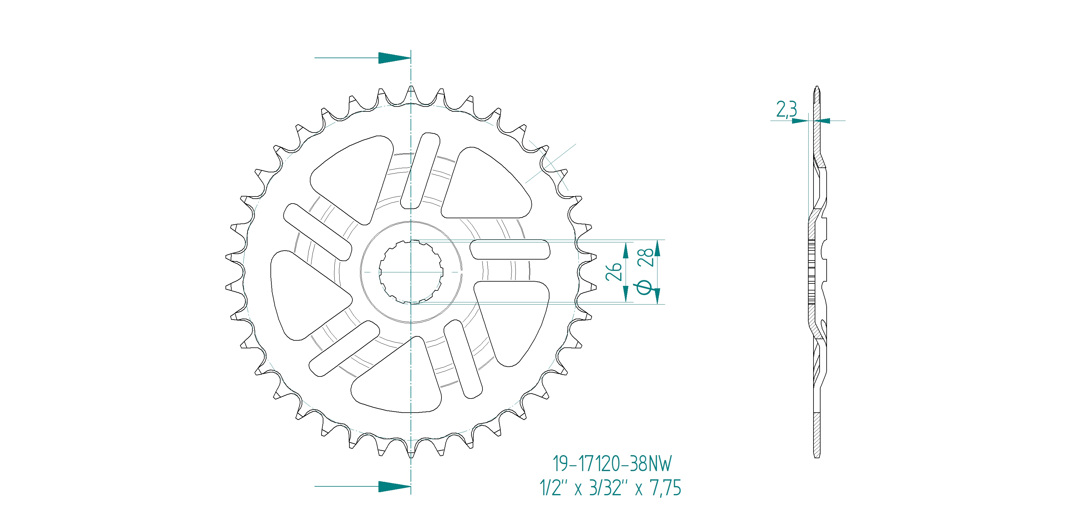 Kettenrad BOSCH Motoren Gen. 3 Narrow-Wide Verzahnung